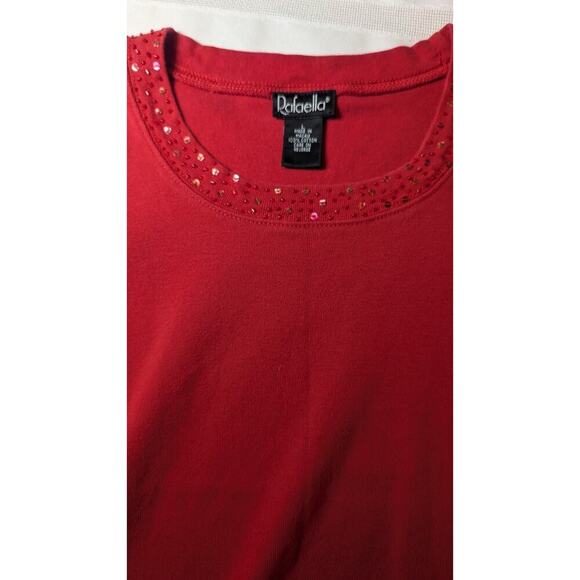 Rafaella Red Embellished Round Neck Cotton Stretch Top Sz Lg - Picture 6 of 7
